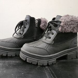 UGG Black Kids Boots with Gray Fur